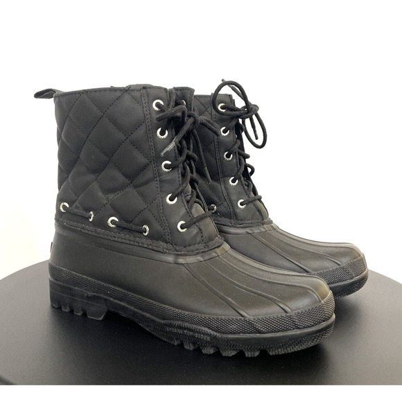 Sperry Waterproof Rubber Boots Lace Up Black Quilted Upper Women's Sz 8 STS83693 - Picture 1 of 6